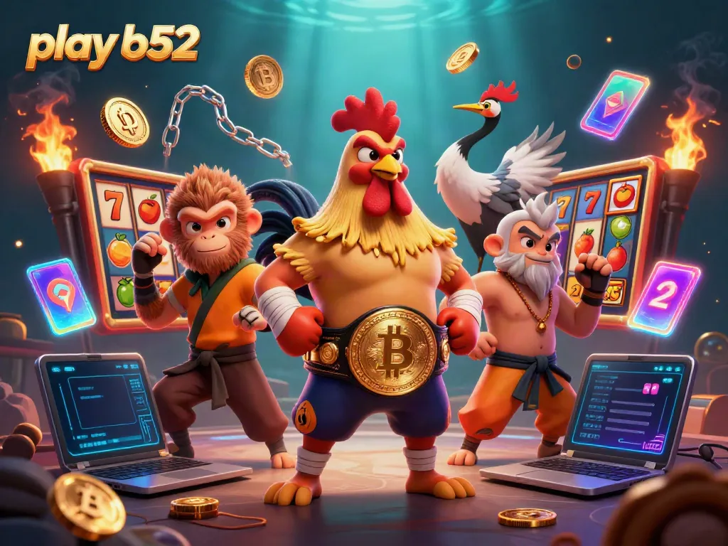 Play b52 and win big with a vibrant 3D casino scene featuring dynamic characters and jackpots.