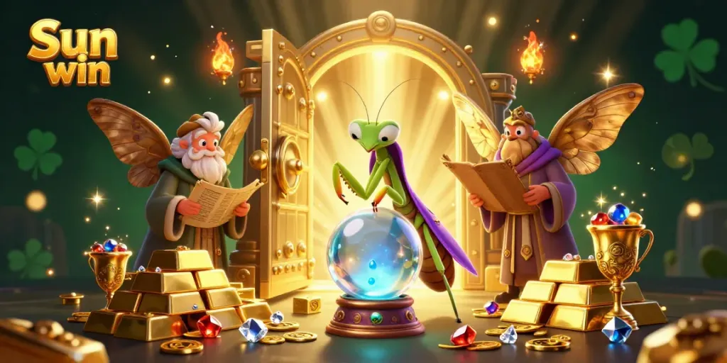 Experience thrilling wins at Sun win with a vibrant 3D casino scene filled with gold and fortune.