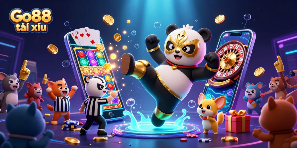 Engage with the captivating Go88 tài xỉu casino scene featuring colorful games, lively characters, and dynamic action.