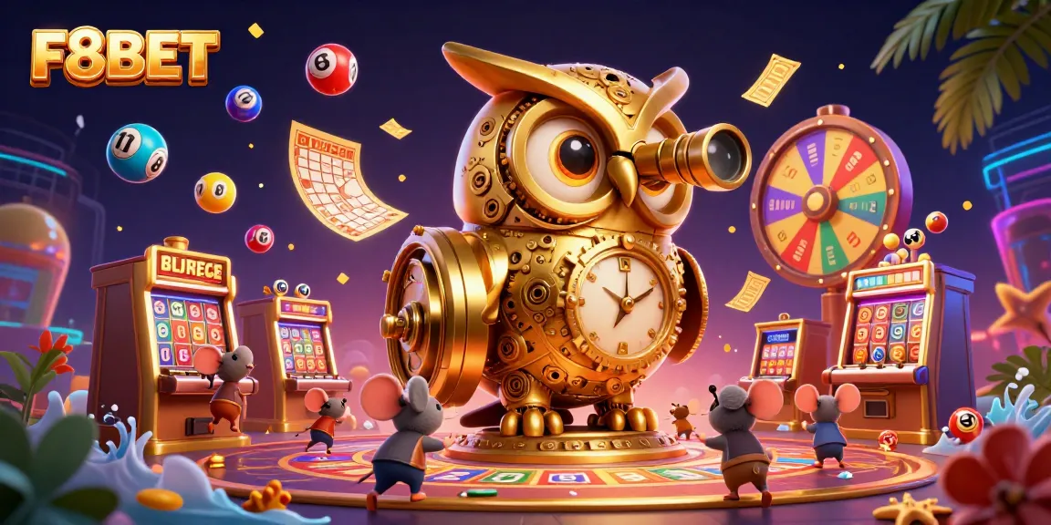 Experience thrilling gameplay at F8BET casino with vibrant characters amidst a colorful gambling scene.