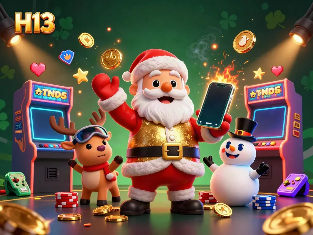 Experience H13's thrilling slot jackpot action in this vibrant casino scene with festive characters.