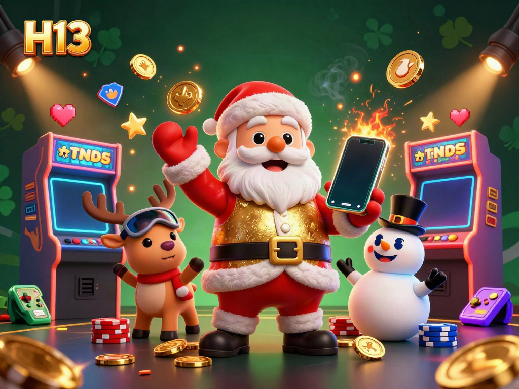 Experience H13's thrilling slot jackpot action in this vibrant casino scene with festive characters.
