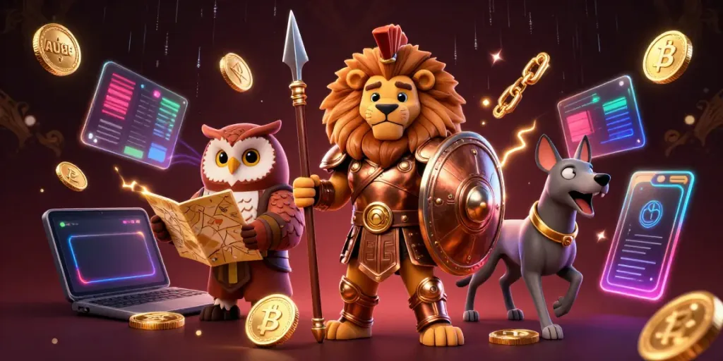 Experience thrilling gameplay with AU88, where a bold lion and wise owl guide your crypto journey.