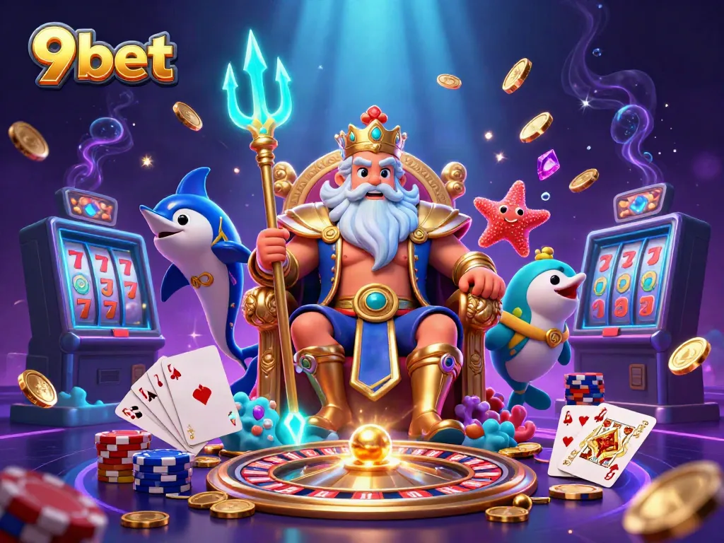 Engage with exciting 9bet visuals featuring vibrant casino characters and dynamic gaming elements.