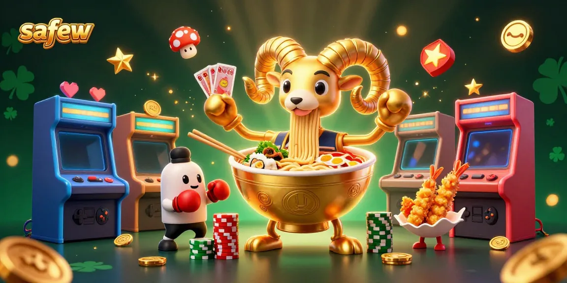 Engage with safew's dynamic cartoon illustration featuring characters interacting in a gaming and casino environment.