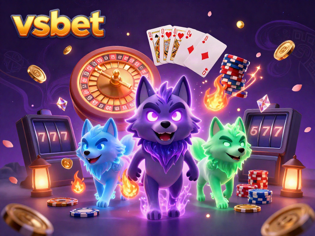 Experience thrilling gaming with vsbet, featuring dynamic animations of casino characters and elements.