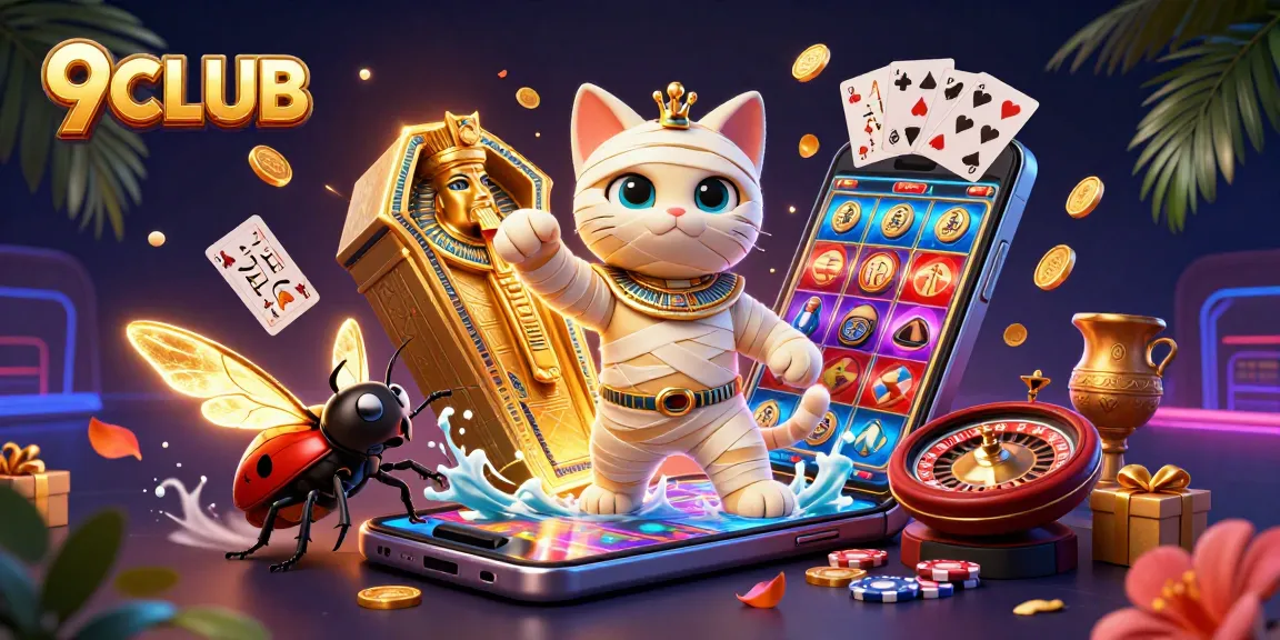 Engage at 9CLUB with a vibrant casino illustration showcasing thrilling gaming moments.