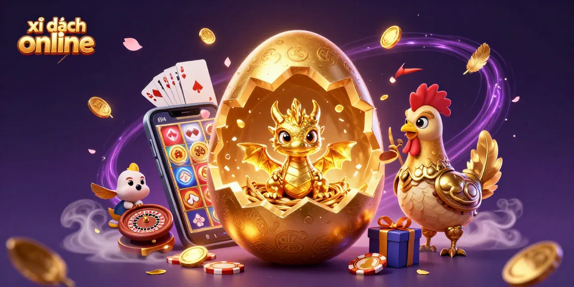 Experience thrilling xì dách online action with a golden dragon and poker chips all around
