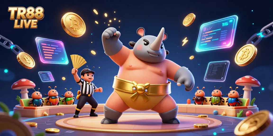 Experience the thrill of TR88 LIVE with a vibrant illustration of a beetle sumo champion in action.