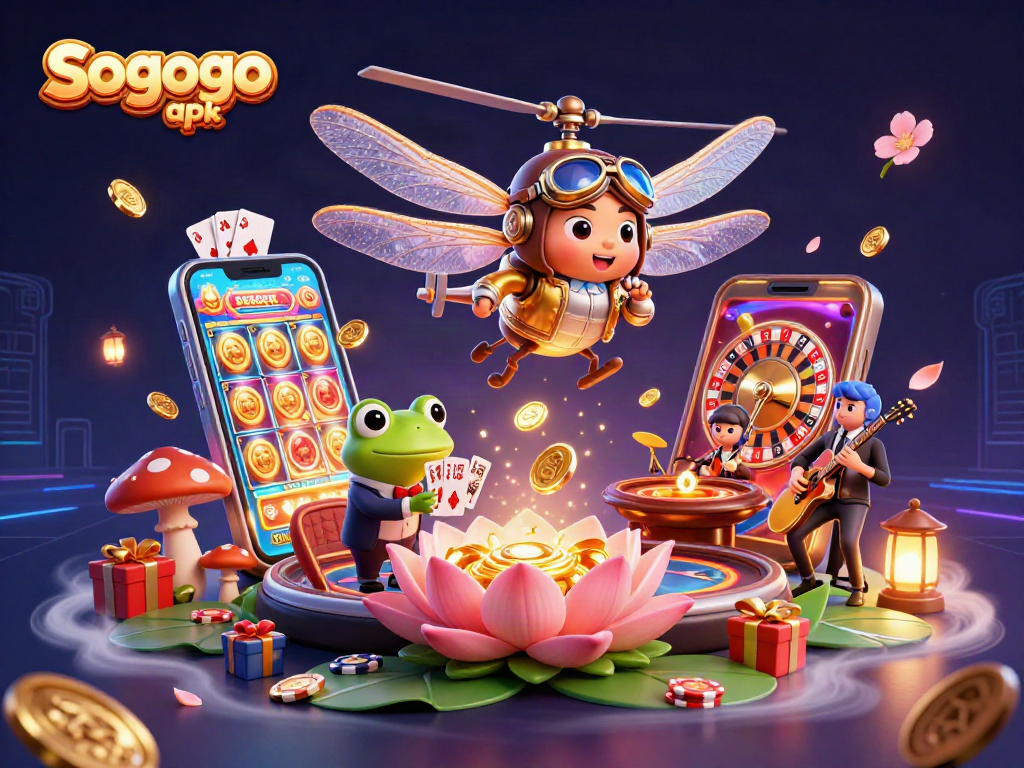 Sogogo apk brings thrilling dragonfly pilot fun in a vibrant casino scene with jazz musicians.
