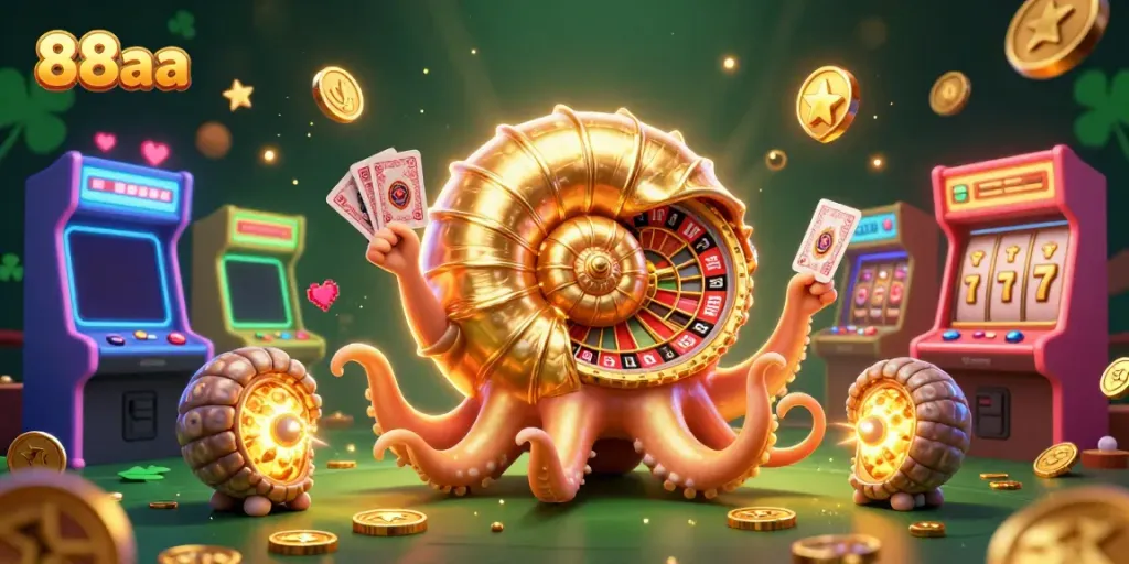 Play thrilling casino games at 88aa with a captivating scene of vibrant characters and elements.