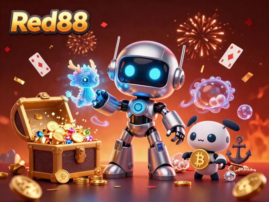 Experience thrilling games at Red88 with a vibrant, digital casino scene filled with excitement.