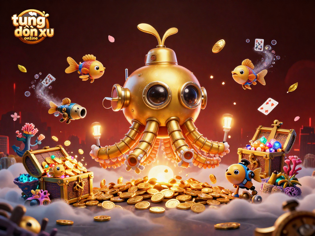 Experience the thrill of playing tung đồng xu online with a dynamic illustration showcasing fun characters and vibrant casino atmospheres.