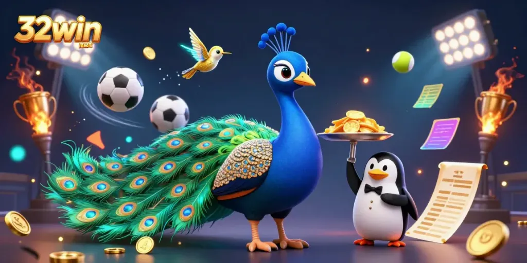 Engaging scene of the 32win net casino experience with dynamic gaming elements and lively characters.