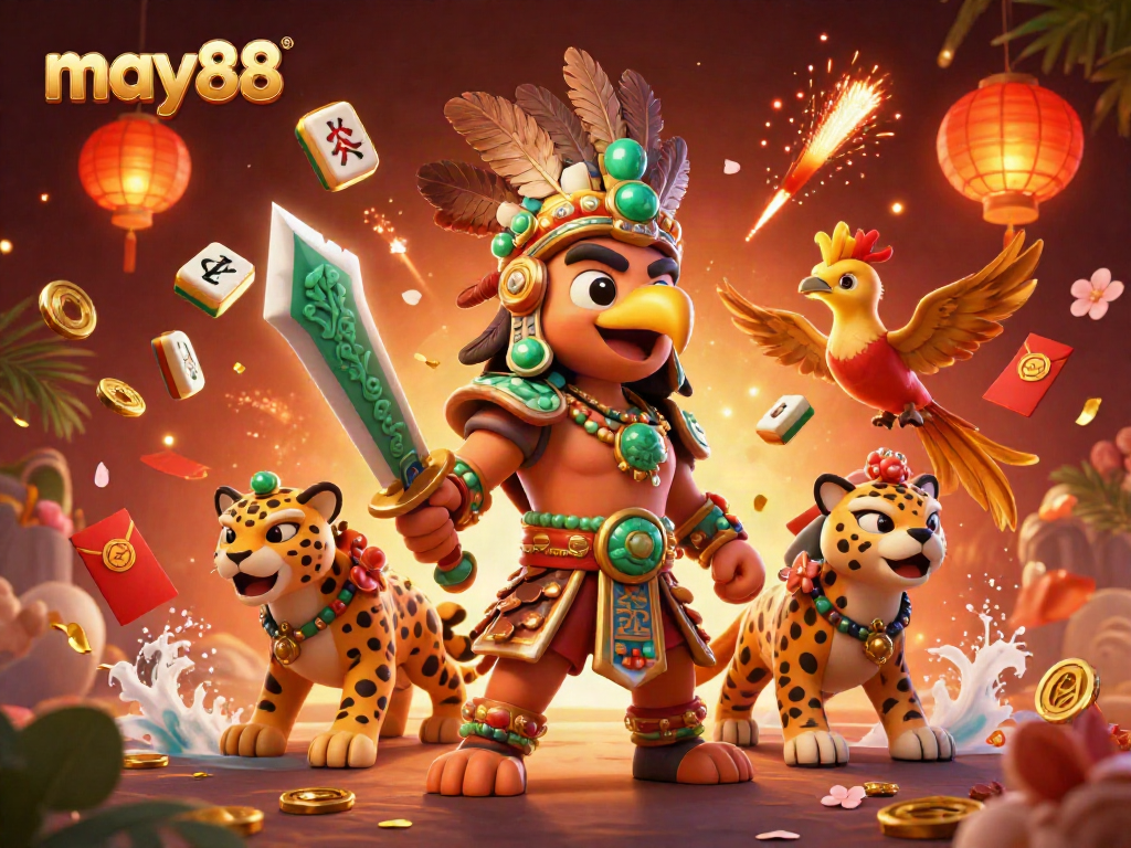 Experience excitement at may88 with rich visuals of gaming warriors, lucky symbols, and thrilling elements.