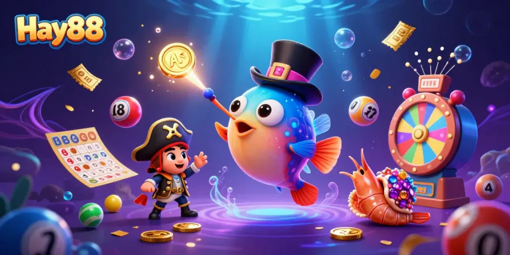 Win big at Hay88 with exciting lottery-themed underwater adventure featuring vibrant characters and dynamic elements.