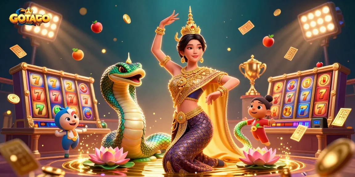 Rasakan sensasi GOTOTO dengan ilustrasi kasino 3D yang penuh warna menampilkan slot, koin, dan elemen permainan yang menarik.