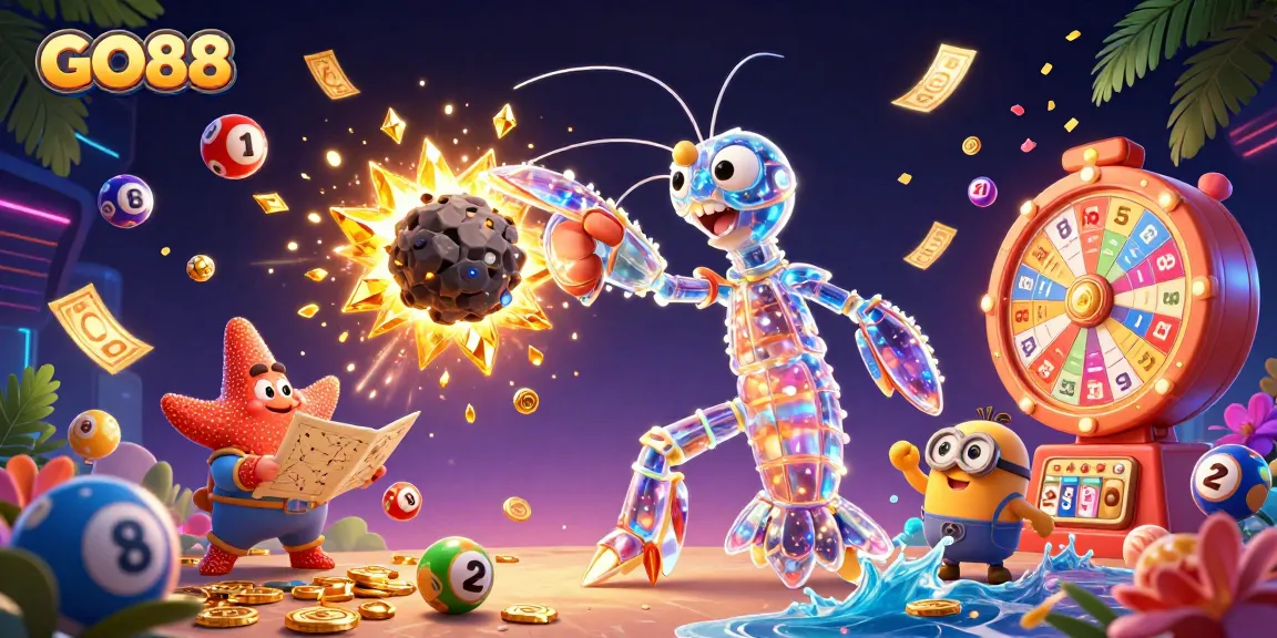 Experience the thrill at GO88 with a vibrant 3D casino scene featuring exciting gaming elements and dynamic action.