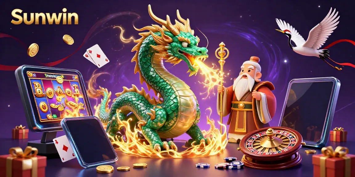 Engage with the mesmerizing Sunwin slot game scene featuring a jade dragon and lucky cranes.
