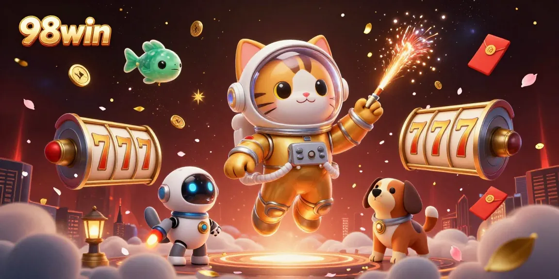 Engage in thrilling gaming experiences with 98win's vibrant and dynamic casino illustration.