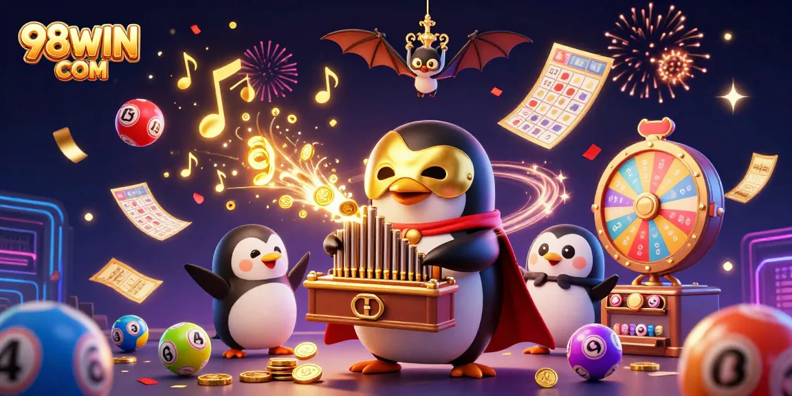 Experience excitement with 98WIN COM as golden coins rain from the pipe organ in a thrilling casino scene.
