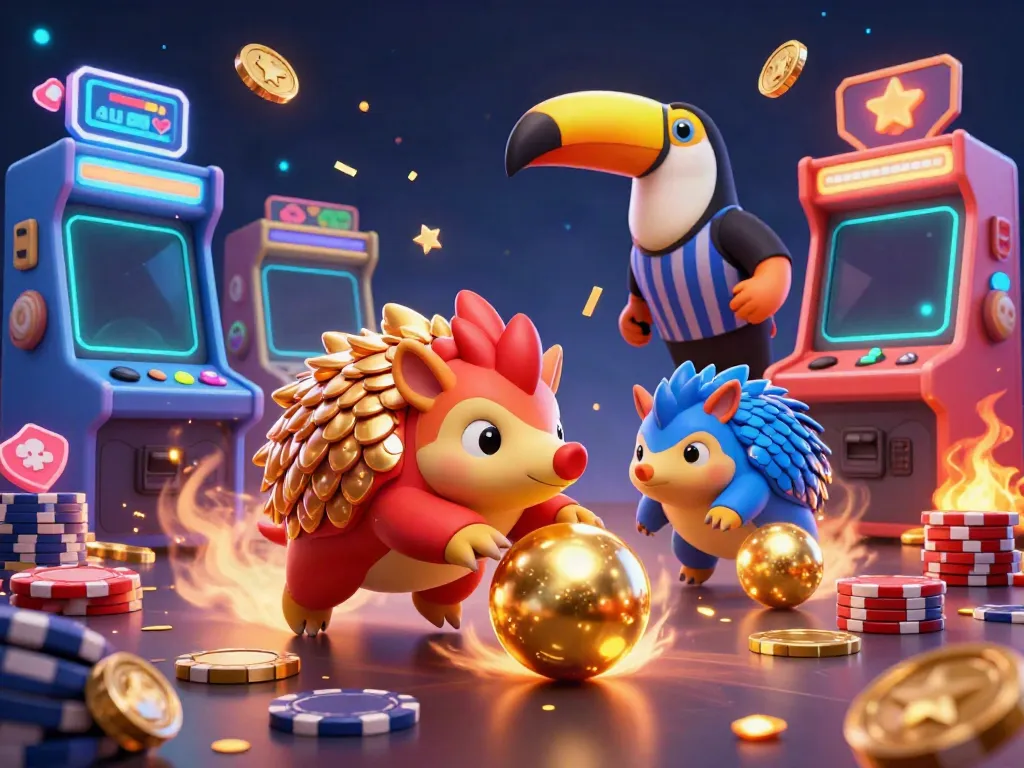 Engaging 3D scene of pangolins playing casino, showcasing gaming excitement with colorful elements for au88.