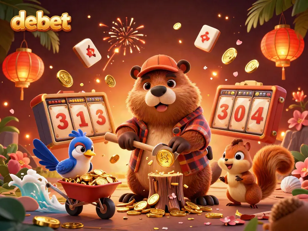 Experience the thrill of debet casino with dynamic characters collecting golden coins and winning prizes.