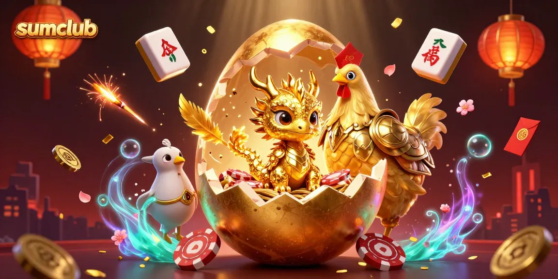 Experience thrilling rewards at sumclub with a vibrant display of golden treasures and gaming elements.