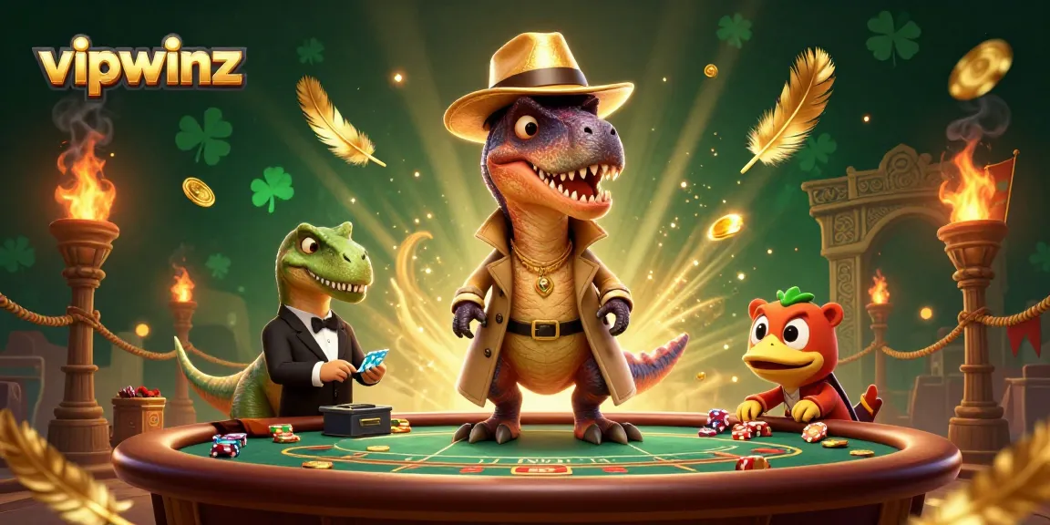 Experience excitement at vipwinz with a 3D velociraptor card counter and stegosaurus pit boss in the casino.