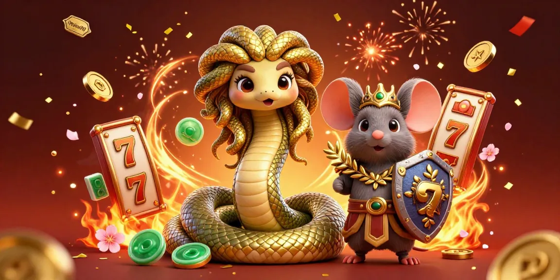 Nohu90 features a vibrant 3D scene with Medusa and a warrior mouse, symbolizing a rich casino experience.