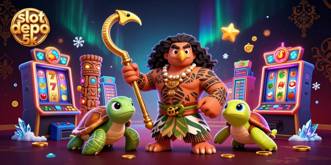 Engage in exciting gameplay with slot depo 5k surrounded by vibrant casino elements and characters.