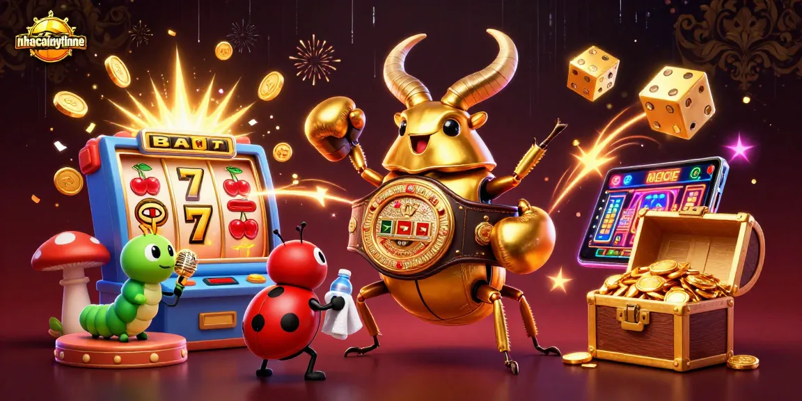 Experience jackpot wins with 'nhacaiuytinne' featuring a golden stag beetle and casino elements