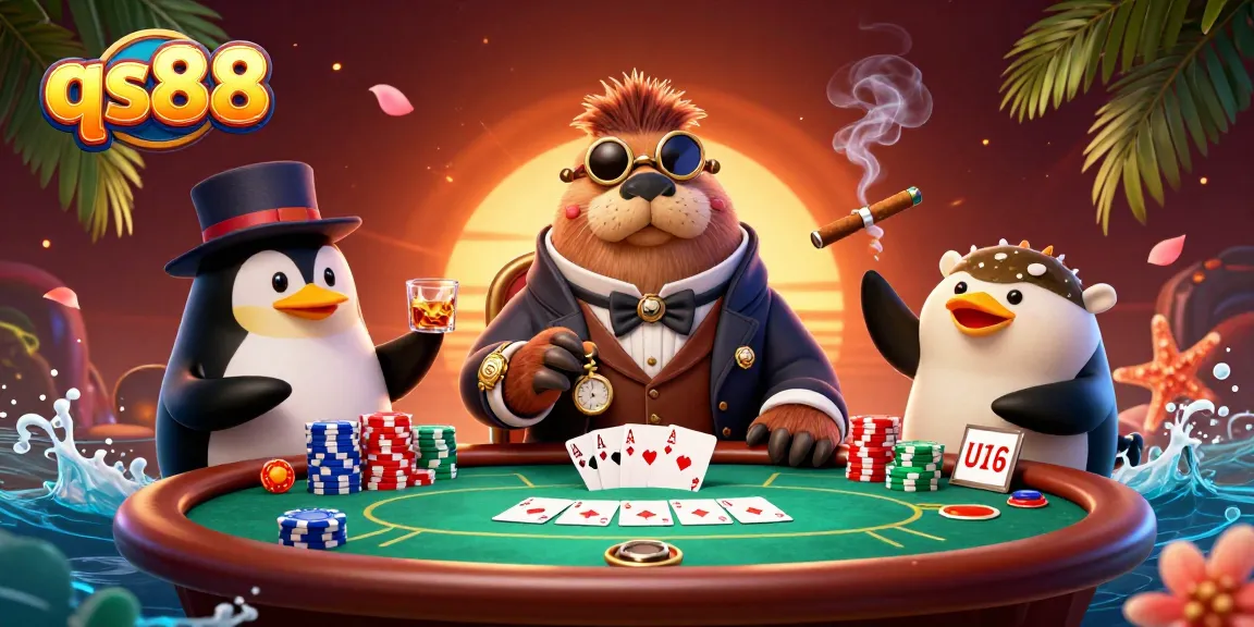 Experience thrilling poker action at qs88 with a jolly walrus and sophisticated penguin dealer.