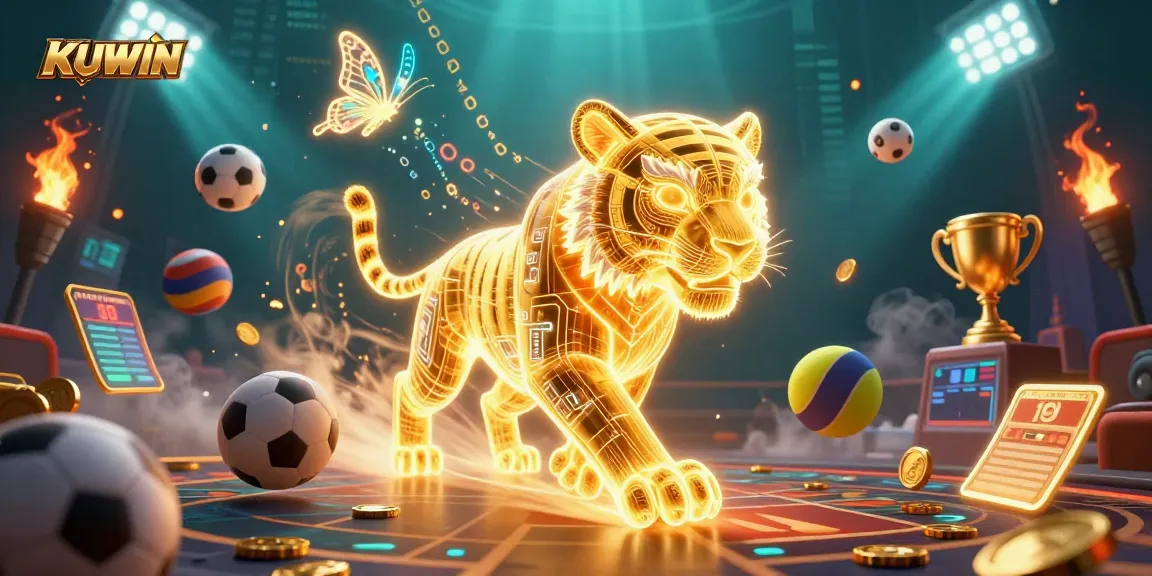 Engage with winning strategies at KUWIN, featuring vibrant sports betting elements and a unique digital ambiance.