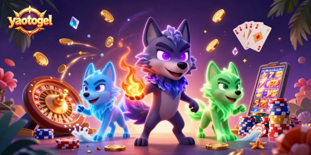 Experience the thrill of yaotogel with vibrant casino elements and dynamic ghostly wolves.