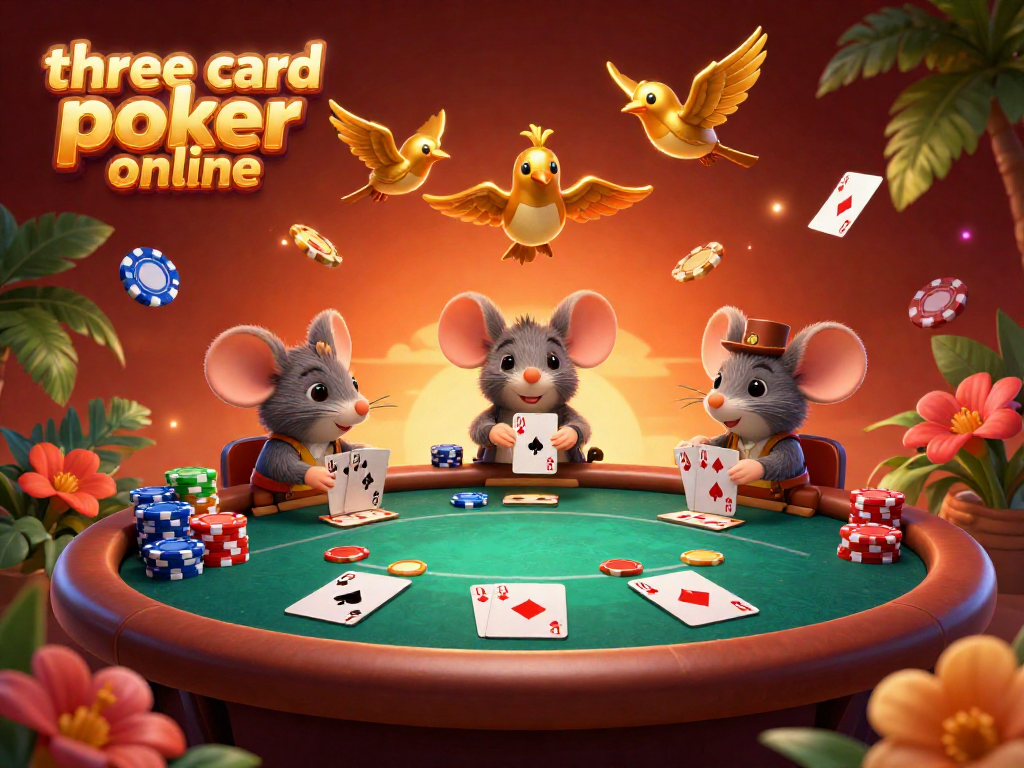Experience thrilling gameplay with three card poker online, featuring vibrant poker scenes and engaging characters.