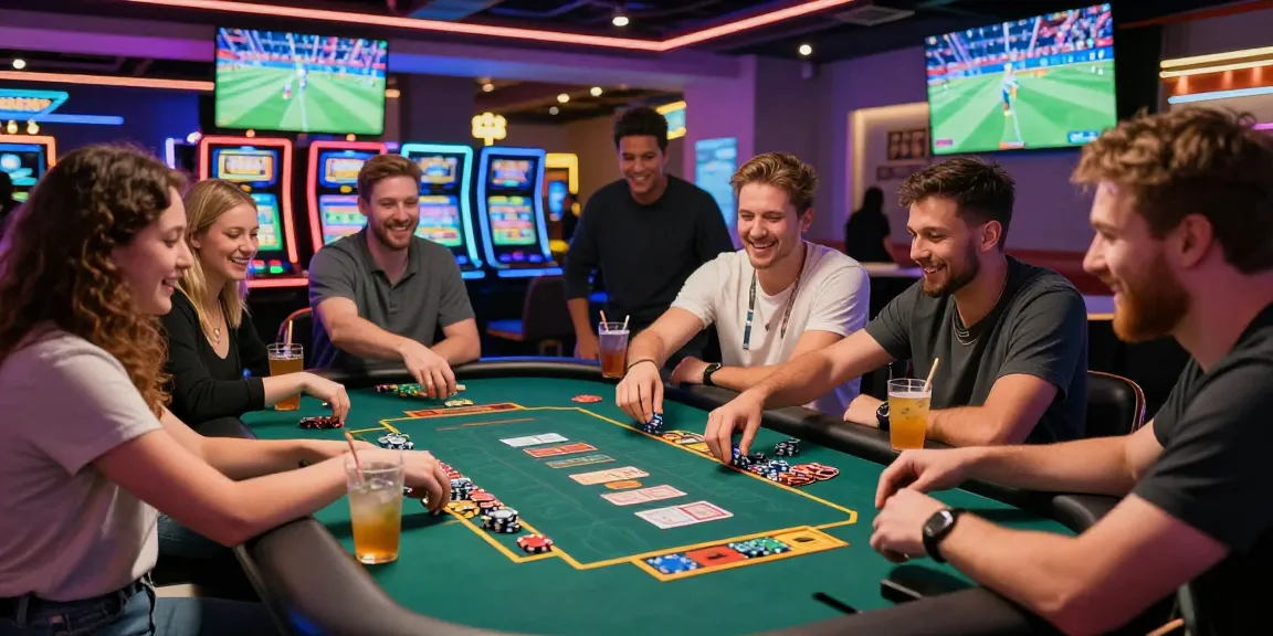 Exciting gaming scene at F168 COM online casino with friends playing diverse games.