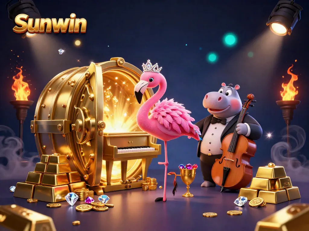 Experience Sunwin's vibrant online casino scene with interactive gaming elements and lively characters.