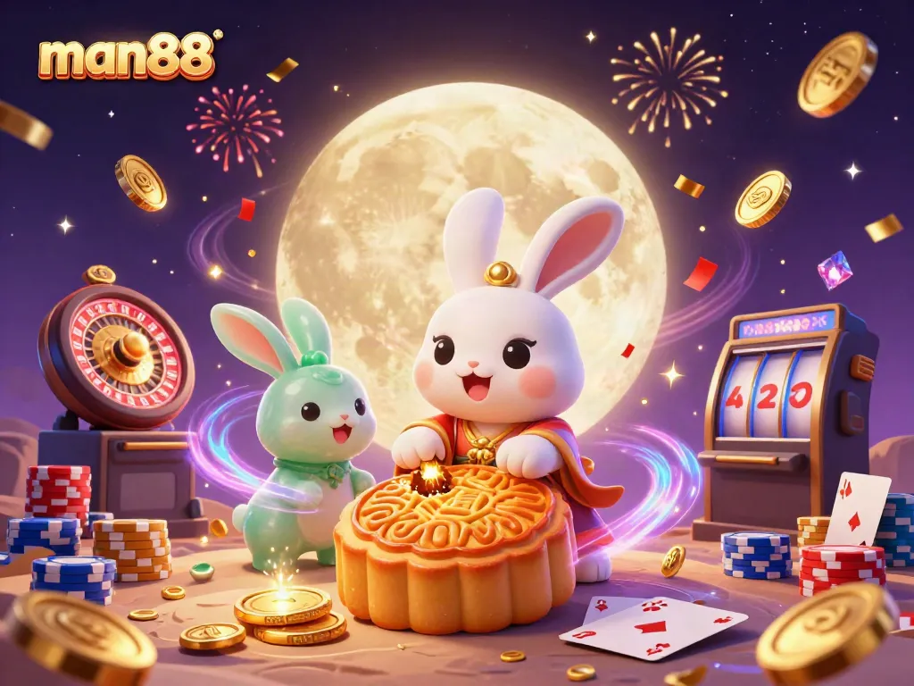 Experience thrilling games at man88 with vibrant characters, poker chips, and rich casino elements.