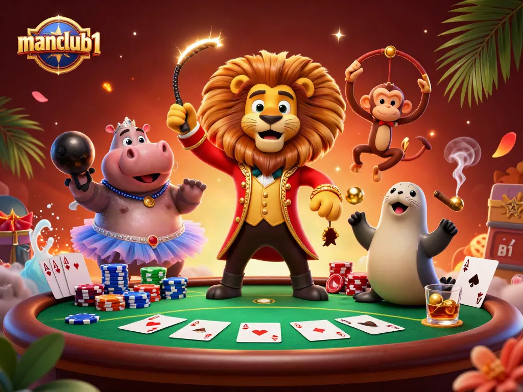 Experience excitement with manclub1 through dynamic casino gaming in a whimsical, vibrant scene.