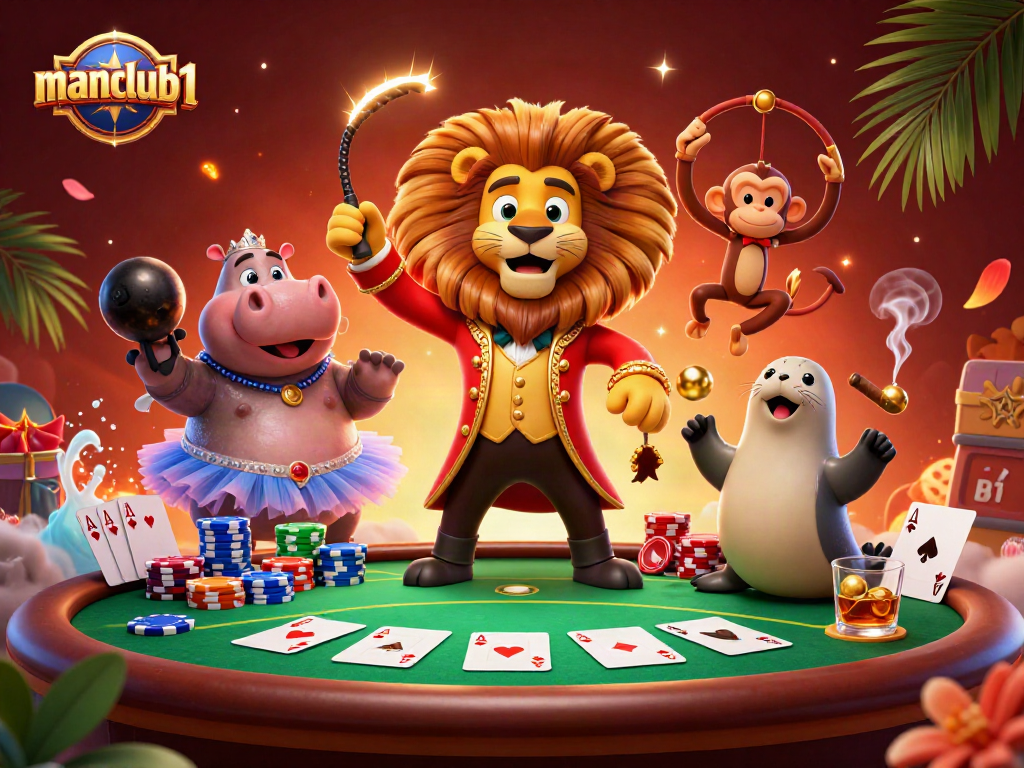 Experience excitement with manclub1 through dynamic casino gaming in a whimsical, vibrant scene.