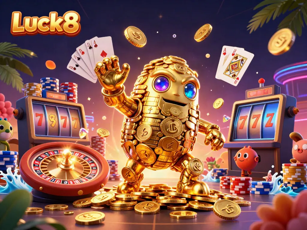Experience captivating gameplay with Luck8's dynamic gold golem and casino elements.
