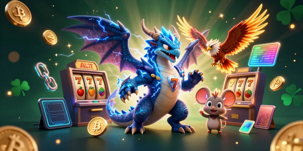 Engaging slot character illustration showcasing thrilling slot action with a dynamic dragon and hawk.