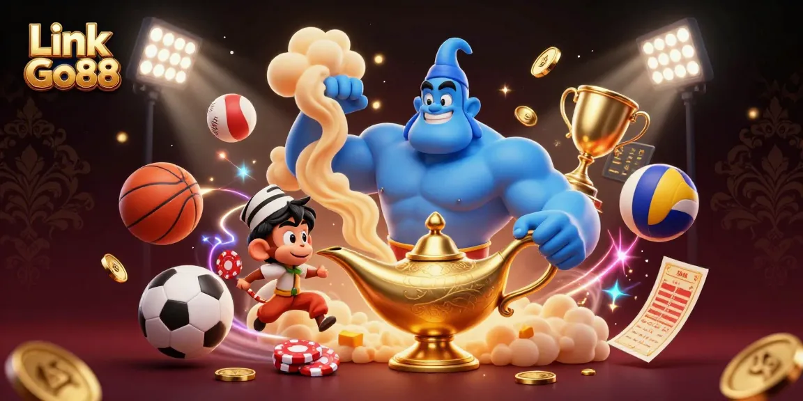 Experience the thrill of casino action with Link Go88, featuring a genie and playful elements.