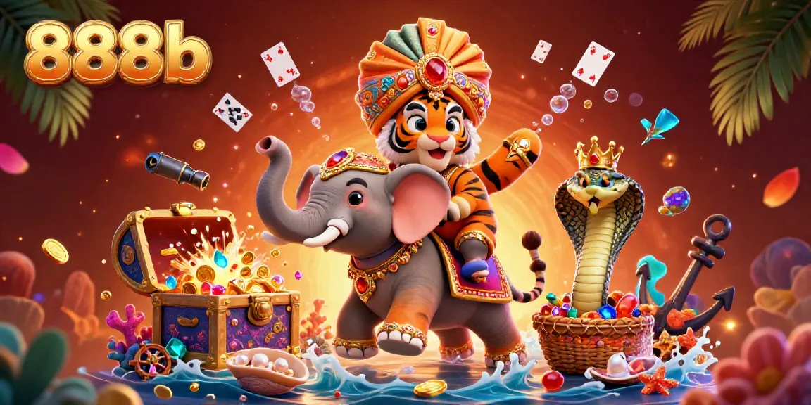 Engage with 888b in this vibrant illustration showcasing a thrilling casino atmosphere with unique characters and elements.