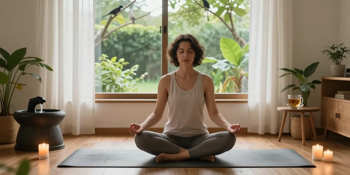 Person practicing mindfulness techniques to ridurre lo stress in a serene home setting.