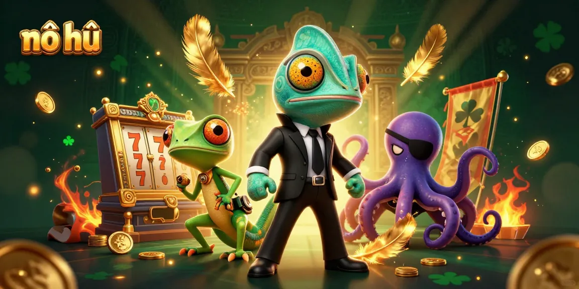 Experience thrilling nổ hũ action with colorful characters and dynamic slot elements in a vibrant scene.