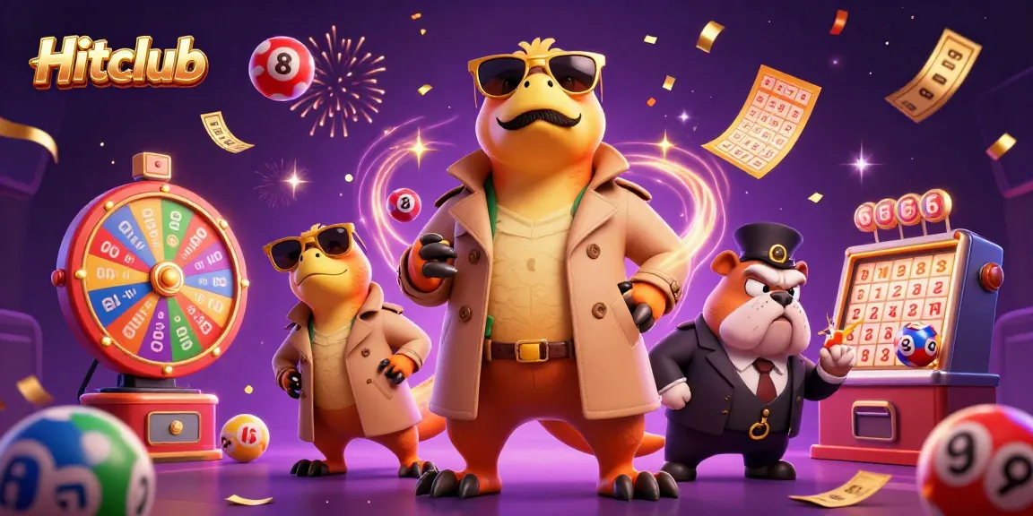 Experience the excitement of Hitclub with raptors entering a casino in style amidst lottery balls and golden tickets.