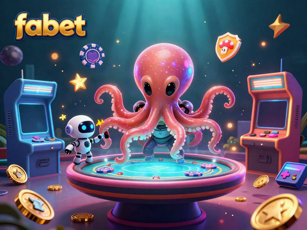 Experience the thrilling play of fabet in an exciting alien casino scene with 3D octopus and vibrant chips.