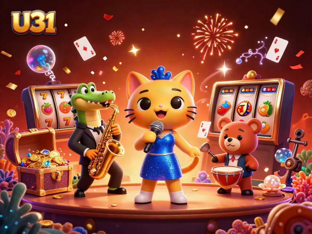 Experience the thrill with U31, a vibrant casino scene featuring colorful characters and lively gaming elements.